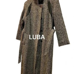 Vintage Luba Paris British Style Herring Bone  Black &White Winter Coat